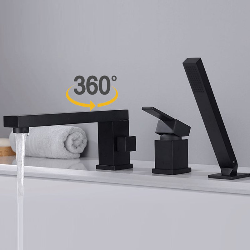 Deck Mounted Copper Roman Tub Faucet Low Arc Bathroom Tub Faucet Set Clearhalo 'Bathroom Remodel & Bathroom Fixtures' 'Bathtub Faucets' 'bathtub_faucets' 'Home Improvement' 'home_improvement' 'home_improvement_bathtub_faucets' 6714766