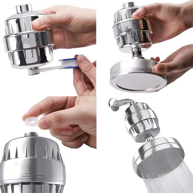Contemporary Fixed Shower Head in Silver with Katalyst Wall-Mount Showerhead Clearhalo 'Bathroom Remodel & Bathroom Fixtures' 'Home Improvement' 'home_improvement' 'home_improvement_shower_heads' 'Shower Heads' 'shower_heads' 'Showers & Bathtubs Plumbing' 'Showers & Bathtubs' 6715297