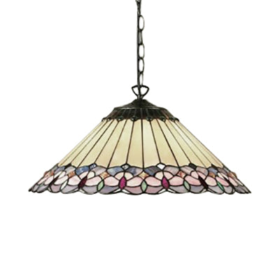 Baroque Conical Down Lighting 1 Head Pink/Green Stained Art Glass Suspended Pendant Light Clearhalo 'Ceiling Lights' 'Chandeliers' 'Industrial' 'Middle Century Pendants' 'Pendant Lights' 'Pendants' 'Tiffany close to ceiling' 'Tiffany Pendants' 'Tiffany' Lighting' 67154