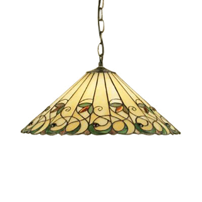 Baroque Conical Down Lighting 1 Head Pink/Green Stained Art Glass Suspended Pendant Light Clearhalo 'Ceiling Lights' 'Chandeliers' 'Industrial' 'Middle Century Pendants' 'Pendant Lights' 'Pendants' 'Tiffany close to ceiling' 'Tiffany Pendants' 'Tiffany' Lighting' 67156
