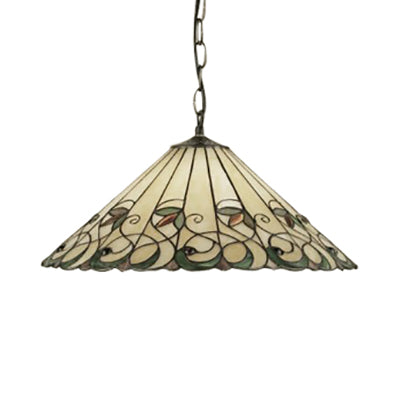 Baroque Conical Down Lighting 1 Head Pink/Green Stained Art Glass Suspended Pendant Light Clearhalo 'Ceiling Lights' 'Chandeliers' 'Industrial' 'Middle Century Pendants' 'Pendant Lights' 'Pendants' 'Tiffany close to ceiling' 'Tiffany Pendants' 'Tiffany' Lighting' 67157