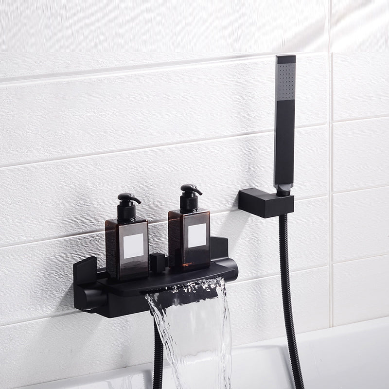 Wall Mounted Metal Tub Filler Low Arc Freestanding Bathtub Faucet Clearhalo 'Bathroom Remodel & Bathroom Fixtures' 'Bathtub Faucets' 'bathtub_faucets' 'Home Improvement' 'home_improvement' 'home_improvement_bathtub_faucets' 6715906