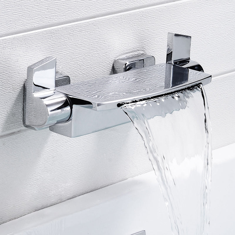 Wall Mounted Metal Tub Filler Low Arc Freestanding Bathtub Faucet Silver Hand Shower Not Included Risers Not Included Clearhalo 'Bathroom Remodel & Bathroom Fixtures' 'Bathtub Faucets' 'bathtub_faucets' 'Home Improvement' 'home_improvement' 'home_improvement_bathtub_faucets' 6715908