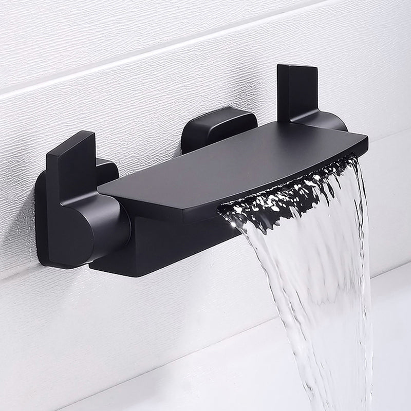 Wall Mounted Metal Tub Filler Low Arc Freestanding Bathtub Faucet Clearhalo 'Bathroom Remodel & Bathroom Fixtures' 'Bathtub Faucets' 'bathtub_faucets' 'Home Improvement' 'home_improvement' 'home_improvement_bathtub_faucets' 6715909