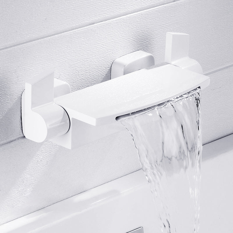 Wall Mounted Metal Tub Filler Low Arc Freestanding Bathtub Faucet White Hand Shower Not Included Risers Not Included Clearhalo 'Bathroom Remodel & Bathroom Fixtures' 'Bathtub Faucets' 'bathtub_faucets' 'Home Improvement' 'home_improvement' 'home_improvement_bathtub_faucets' 6715912