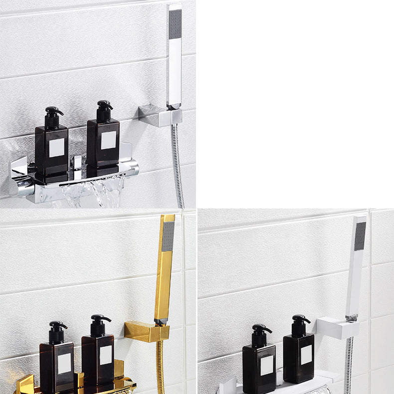 Wall Mounted Metal Tub Filler Low Arc Freestanding Bathtub Faucet Clearhalo 'Bathroom Remodel & Bathroom Fixtures' 'Bathtub Faucets' 'bathtub_faucets' 'Home Improvement' 'home_improvement' 'home_improvement_bathtub_faucets' 6715917