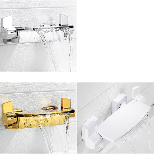 Wall Mounted Metal Tub Filler Low Arc Freestanding Bathtub Faucet Clearhalo 'Bathroom Remodel & Bathroom Fixtures' 'Bathtub Faucets' 'bathtub_faucets' 'Home Improvement' 'home_improvement' 'home_improvement_bathtub_faucets' 6715918
