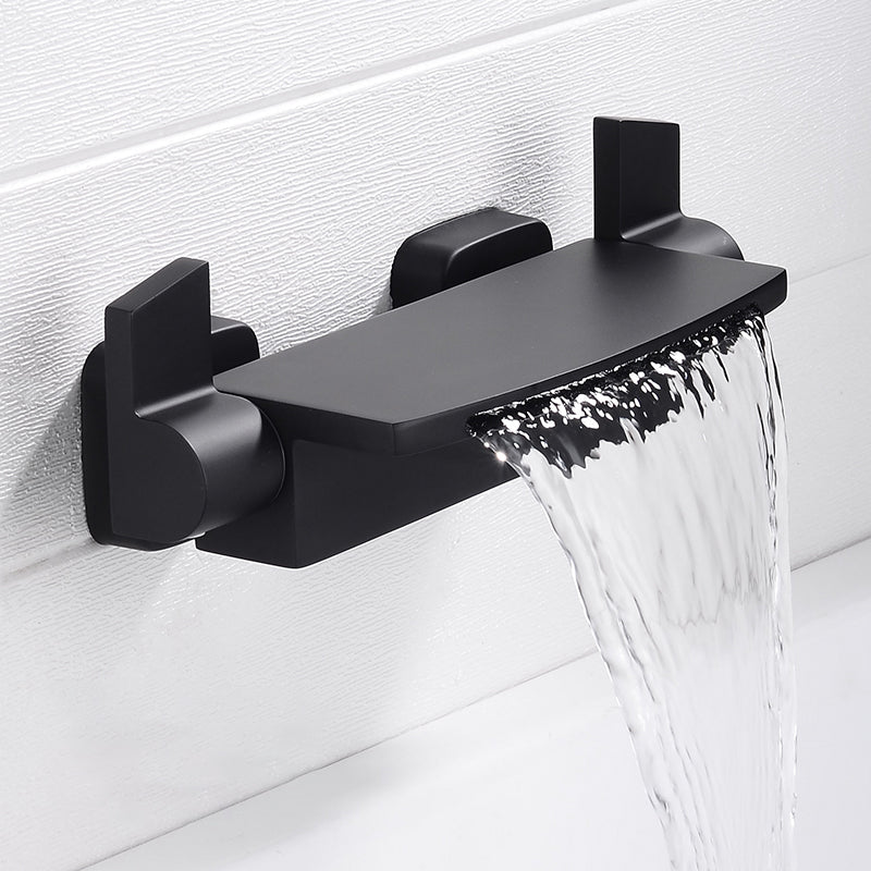 Wall Mounted Metal Tub Filler Low Arc Freestanding Bathtub Faucet Black Hand Shower Not Included Risers Not Included Clearhalo 'Bathroom Remodel & Bathroom Fixtures' 'Bathtub Faucets' 'bathtub_faucets' 'Home Improvement' 'home_improvement' 'home_improvement_bathtub_faucets' 6715920