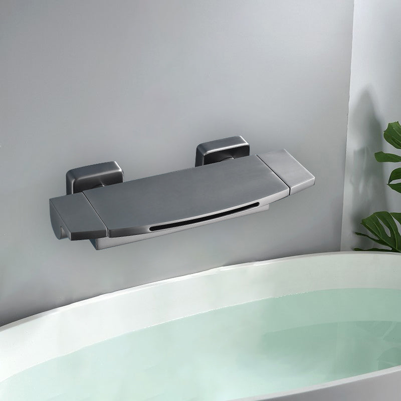 Wall Mounted Metal Tub Filler Low Arc Freestanding Bathtub Faucet Gun Grey Hand Shower Not Included Risers Not Included Clearhalo 'Bathroom Remodel & Bathroom Fixtures' 'Bathtub Faucets' 'bathtub_faucets' 'Home Improvement' 'home_improvement' 'home_improvement_bathtub_faucets' 6715924