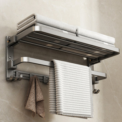 Modern Stainless Steel Bath Shelf Bathroom Accessory Kit Towel Bar Bathroom Set 2-Tier Folding Tower Holder (27.6"L) Clearhalo 'Bathroom Hardware Sets' 'Bathroom Hardware' 'Bathroom Remodel & Bathroom Fixtures' 'bathroom_hardware_sets' 'Home Improvement' 'home_improvement' 'home_improvement_bathroom_hardware_sets' 6717803
