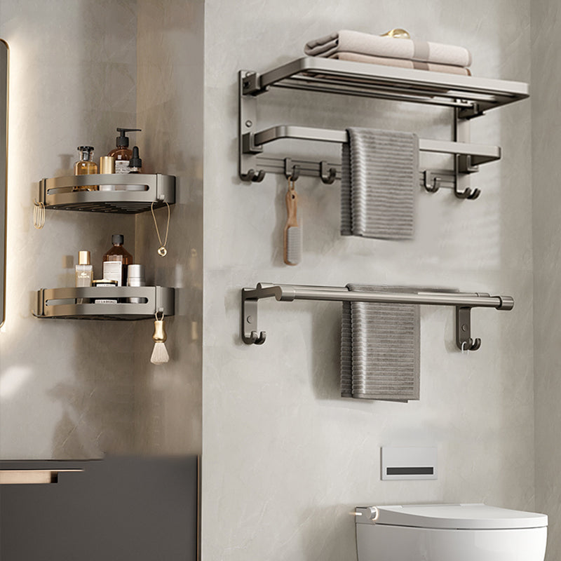 Modern Towel Bar Bathroom Set Bath Shelf Bathroom Accessory Kit Grey 4-Piece Set (Double Rods) Clearhalo 'Bathroom Hardware Sets' 'Bathroom Hardware' 'Bathroom Remodel & Bathroom Fixtures' 'bathroom_hardware_sets' 'Home Improvement' 'home_improvement' 'home_improvement_bathroom_hardware_sets' 6717825