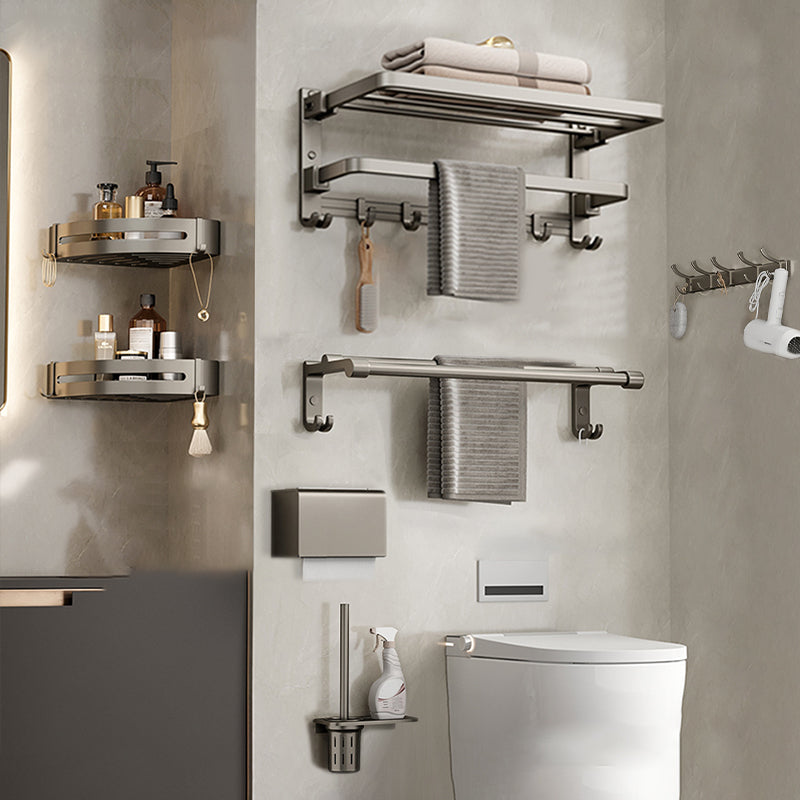 Modern Towel Bar Bathroom Set Bath Shelf Bathroom Accessory Kit Grey 7-Piece Set (Double Rods) Clearhalo 'Bathroom Hardware Sets' 'Bathroom Hardware' 'Bathroom Remodel & Bathroom Fixtures' 'bathroom_hardware_sets' 'Home Improvement' 'home_improvement' 'home_improvement_bathroom_hardware_sets' 6717829