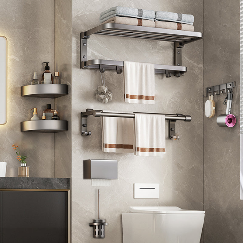 Modern Bathroom Accessory Kit Grey Towel Bar Bath Shelf Bathroom Hardware 7-Piece Set (Double Rods) Clearhalo 'Bathroom Hardware Sets' 'Bathroom Hardware' 'Bathroom Remodel & Bathroom Fixtures' 'bathroom_hardware_sets' 'Home Improvement' 'home_improvement' 'home_improvement_bathroom_hardware_sets' 6717871