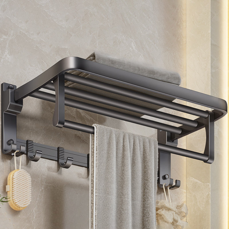 Modern Bathroom Accessory Kit Grey Towel Bar Bath Shelf Bathroom Hardware 2-Hook Folding Tower Holder (27.6"L) Clearhalo 'Bathroom Hardware Sets' 'Bathroom Hardware' 'Bathroom Remodel & Bathroom Fixtures' 'bathroom_hardware_sets' 'Home Improvement' 'home_improvement' 'home_improvement_bathroom_hardware_sets' 6717887