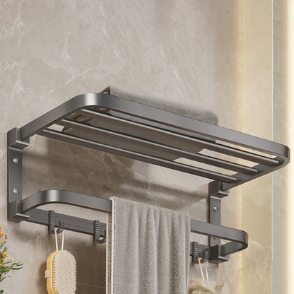 Modern Bathroom Accessory Kit Grey Towel Bar Bath Shelf Bathroom Hardware Foldable Towel Rack (24"L) Clearhalo 'Bathroom Hardware Sets' 'Bathroom Hardware' 'Bathroom Remodel & Bathroom Fixtures' 'bathroom_hardware_sets' 'Home Improvement' 'home_improvement' 'home_improvement_bathroom_hardware_sets' 6717889