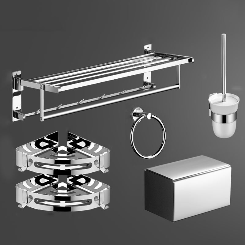 Modern Bathroom Set Stainless Steel Bath Shelf Paper Holder Bathroom Accessory Kit 6-Piece Set (Triangular Bath Shelf) Clearhalo 'Bathroom Hardware Sets' 'Bathroom Hardware' 'Bathroom Remodel & Bathroom Fixtures' 'bathroom_hardware_sets' 'Home Improvement' 'home_improvement' 'home_improvement_bathroom_hardware_sets' 6717914