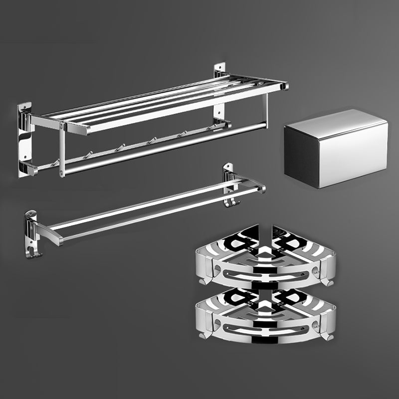 Modern Bathroom Set Stainless Steel Bath Shelf Paper Holder Bathroom Accessory Kit 5-Piece Set (Double Rods) Clearhalo 'Bathroom Hardware Sets' 'Bathroom Hardware' 'Bathroom Remodel & Bathroom Fixtures' 'bathroom_hardware_sets' 'Home Improvement' 'home_improvement' 'home_improvement_bathroom_hardware_sets' 6717917