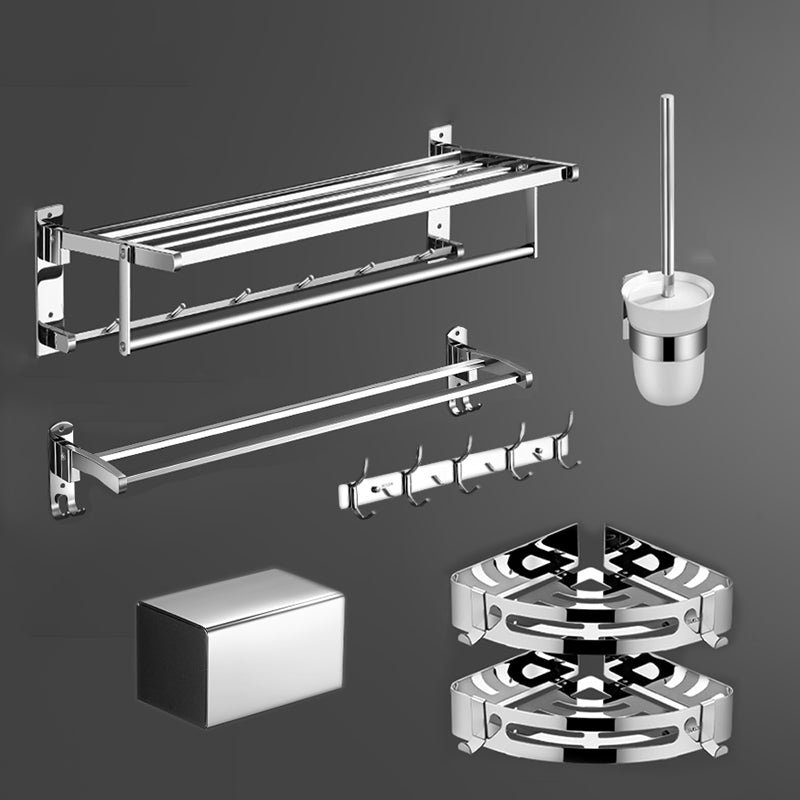Modern Bathroom Set Stainless Steel Bath Shelf Paper Holder Bathroom Accessory Kit 7-Piece Set (Double Rods) Clearhalo 'Bathroom Hardware Sets' 'Bathroom Hardware' 'Bathroom Remodel & Bathroom Fixtures' 'bathroom_hardware_sets' 'Home Improvement' 'home_improvement' 'home_improvement_bathroom_hardware_sets' 6717919