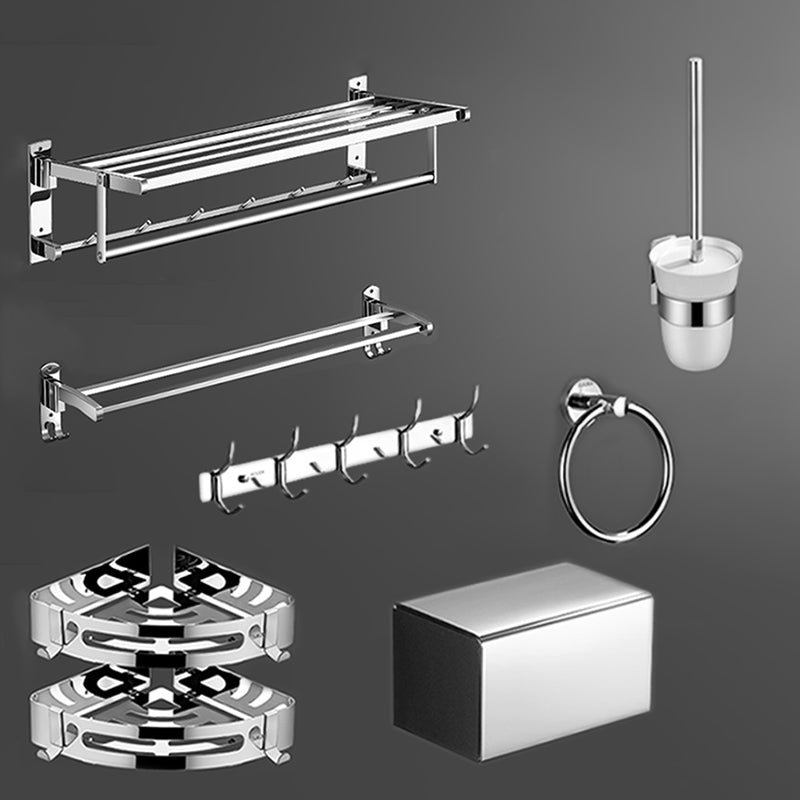 Modern Bathroom Set Stainless Steel Bath Shelf Paper Holder Bathroom Accessory Kit 8-Piece Set (Towel Ring) Clearhalo 'Bathroom Hardware Sets' 'Bathroom Hardware' 'Bathroom Remodel & Bathroom Fixtures' 'bathroom_hardware_sets' 'Home Improvement' 'home_improvement' 'home_improvement_bathroom_hardware_sets' 6717938