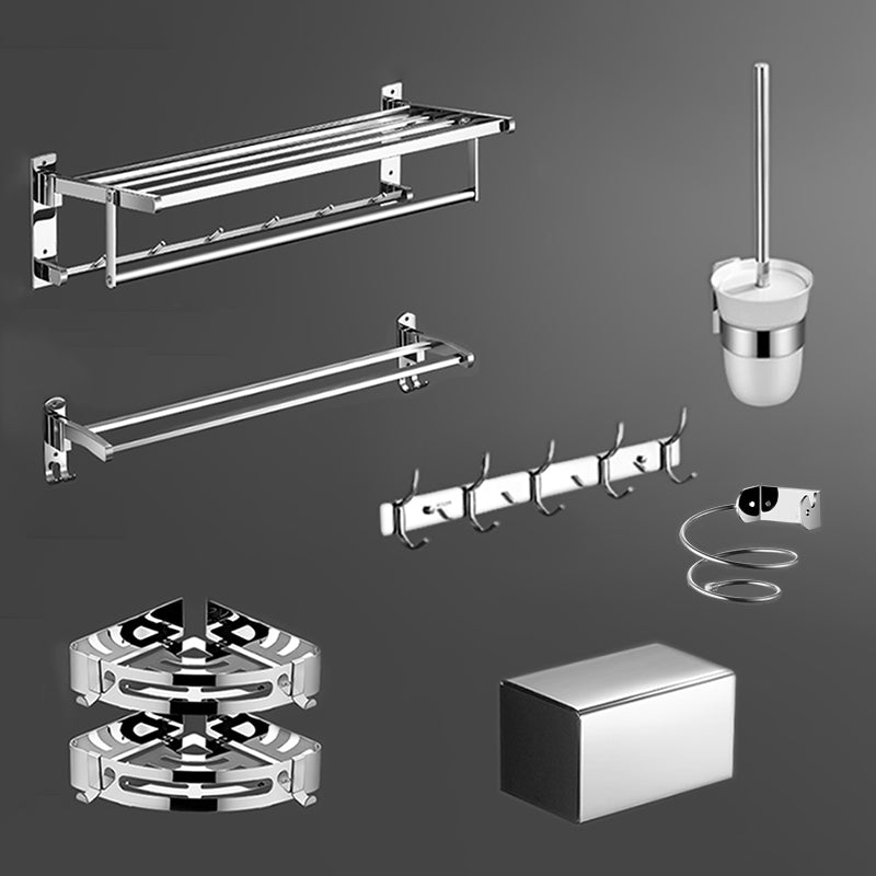 Modern Bathroom Set Stainless Steel Bath Shelf Paper Holder Bathroom Accessory Kit 8-Piece Set (Hair Dryer Holder) Clearhalo 'Bathroom Hardware Sets' 'Bathroom Hardware' 'Bathroom Remodel & Bathroom Fixtures' 'bathroom_hardware_sets' 'Home Improvement' 'home_improvement' 'home_improvement_bathroom_hardware_sets' 6717941