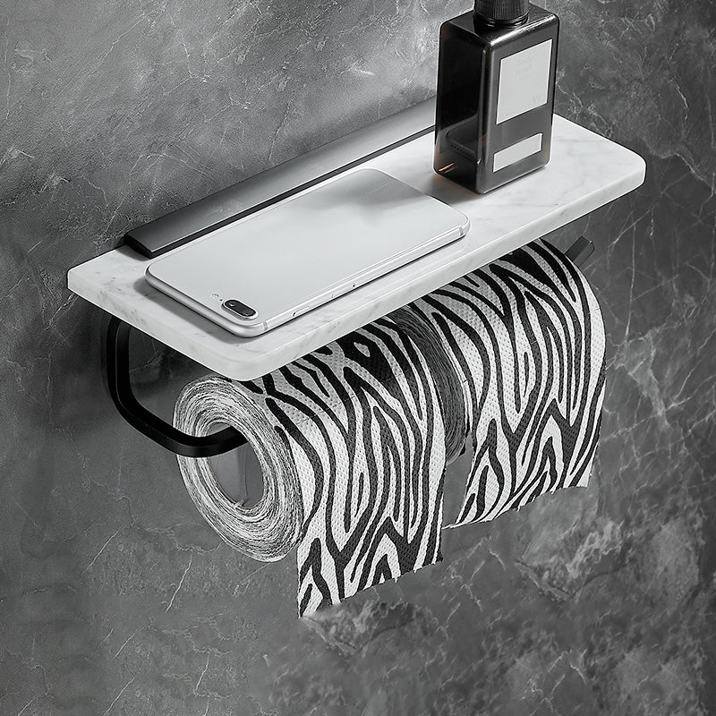Metal & Marble Bathroom Hardware Set as Individual or as a Set in Black Toilet Paper Holder (12"L) Clearhalo 'Bathroom Hardware Sets' 'Bathroom Hardware' 'Bathroom Remodel & Bathroom Fixtures' 'bathroom_hardware_sets' 'Home Improvement' 'home_improvement' 'home_improvement_bathroom_hardware_sets' 6717991