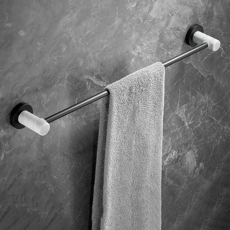 Metal & Marble Bathroom Hardware Set as Individual or as a Set in Black Single Bar Towel Bar Clearhalo 'Bathroom Hardware Sets' 'Bathroom Hardware' 'Bathroom Remodel & Bathroom Fixtures' 'bathroom_hardware_sets' 'Home Improvement' 'home_improvement' 'home_improvement_bathroom_hardware_sets' 6717992