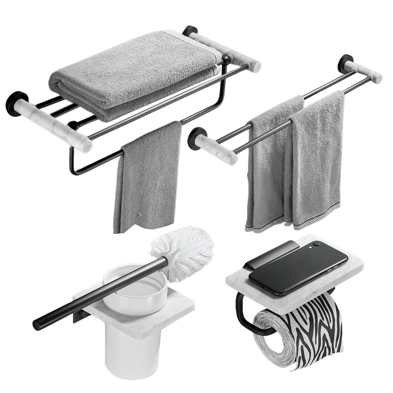 Metal & Marble Bathroom Hardware Set as Individual or as a Set in Black 4-Piece Set (Double Rods) Clearhalo 'Bathroom Hardware Sets' 'Bathroom Hardware' 'Bathroom Remodel & Bathroom Fixtures' 'bathroom_hardware_sets' 'Home Improvement' 'home_improvement' 'home_improvement_bathroom_hardware_sets' 6717998