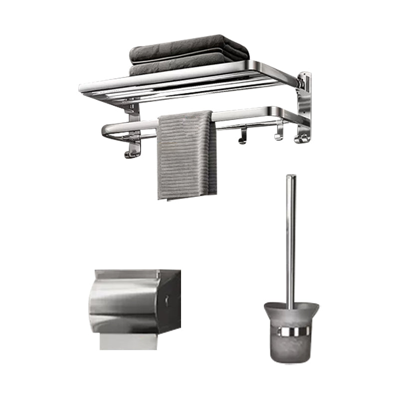 Modern Polished Chrome Bathroom Accessory Set in Stainless Steel Towel Rack & Toilet Paper Holder & Toilet Brush Clearhalo 'Bathroom Hardware Sets' 'Bathroom Hardware' 'Bathroom Remodel & Bathroom Fixtures' 'bathroom_hardware_sets' 'Home Improvement' 'home_improvement' 'home_improvement_bathroom_hardware_sets' 6718038