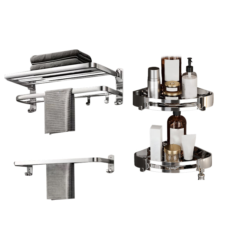 Modern Polished Chrome Bathroom Accessory Set in Stainless Steel 4-Piece Set (Towel Bar) Clearhalo 'Bathroom Hardware Sets' 'Bathroom Hardware' 'Bathroom Remodel & Bathroom Fixtures' 'bathroom_hardware_sets' 'Home Improvement' 'home_improvement' 'home_improvement_bathroom_hardware_sets' 6718040