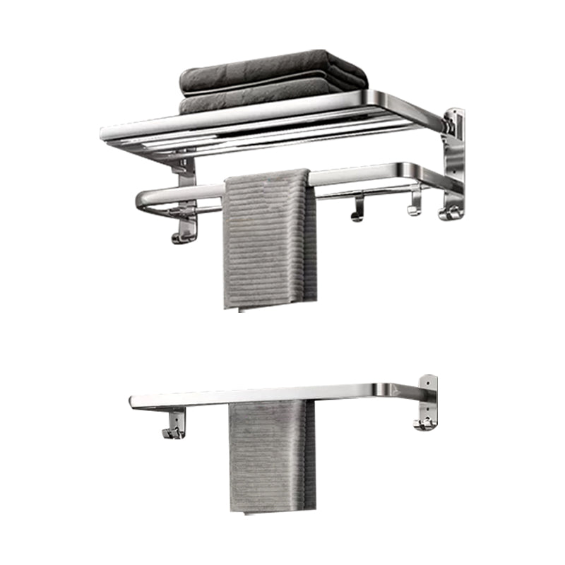 Modern Polished Chrome Bathroom Accessory Set in Stainless Steel Towel Rack with Towel Bar Clearhalo 'Bathroom Hardware Sets' 'Bathroom Hardware' 'Bathroom Remodel & Bathroom Fixtures' 'bathroom_hardware_sets' 'Home Improvement' 'home_improvement' 'home_improvement_bathroom_hardware_sets' 6718041