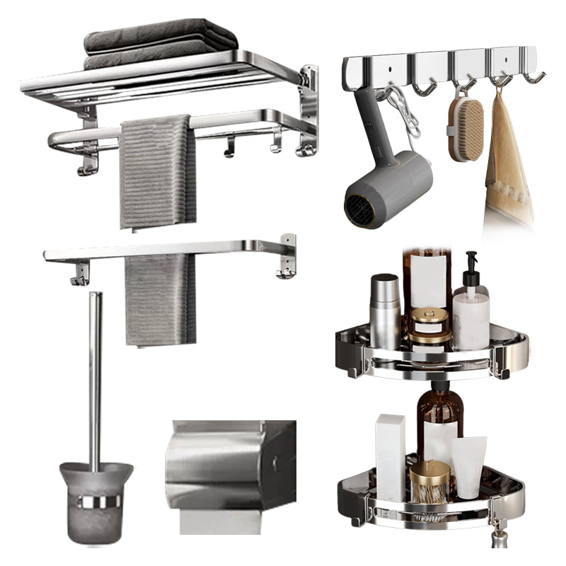 Modern Polished Chrome Bathroom Accessory Set in Stainless Steel 7-Piece Set Clearhalo 'Bathroom Hardware Sets' 'Bathroom Hardware' 'Bathroom Remodel & Bathroom Fixtures' 'bathroom_hardware_sets' 'Home Improvement' 'home_improvement' 'home_improvement_bathroom_hardware_sets' 6718050