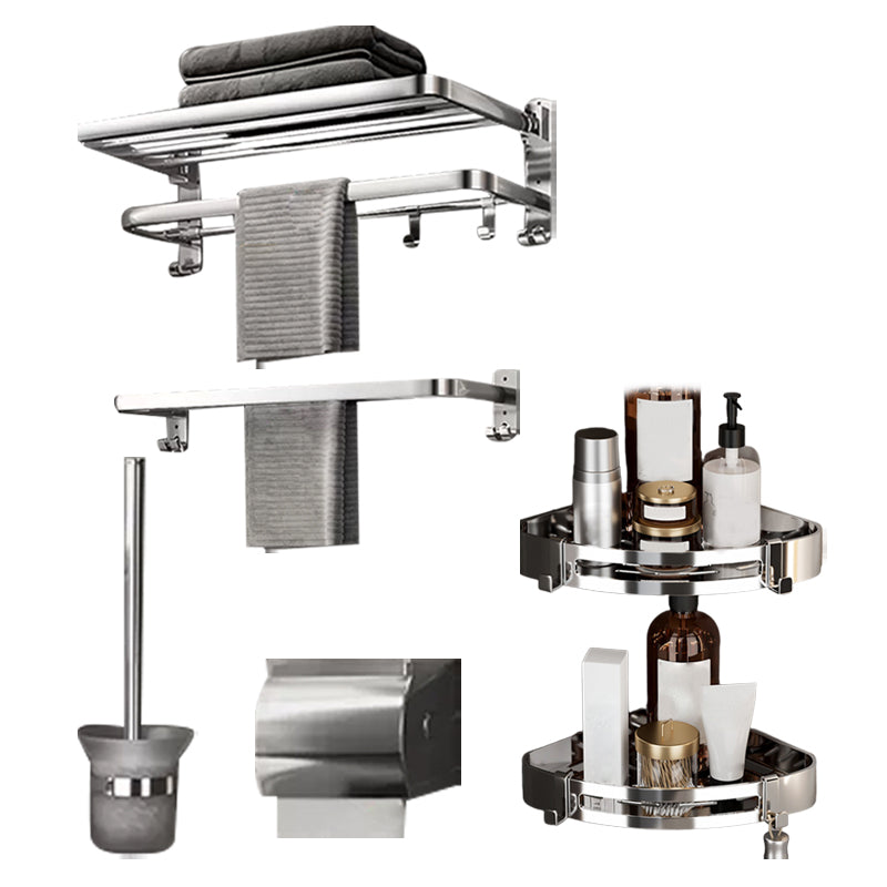 Modern Polished Chrome Bathroom Accessory Set in Stainless Steel 6-Piece Set (Toilet Brush) Clearhalo 'Bathroom Hardware Sets' 'Bathroom Hardware' 'Bathroom Remodel & Bathroom Fixtures' 'bathroom_hardware_sets' 'Home Improvement' 'home_improvement' 'home_improvement_bathroom_hardware_sets' 6718054