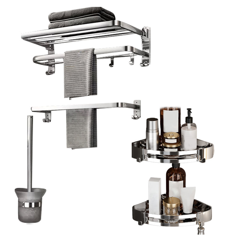 Modern Polished Chrome Bathroom Accessory Set in Stainless Steel 5-Piece Set (Towel Bar) Clearhalo 'Bathroom Hardware Sets' 'Bathroom Hardware' 'Bathroom Remodel & Bathroom Fixtures' 'bathroom_hardware_sets' 'Home Improvement' 'home_improvement' 'home_improvement_bathroom_hardware_sets' 6718055