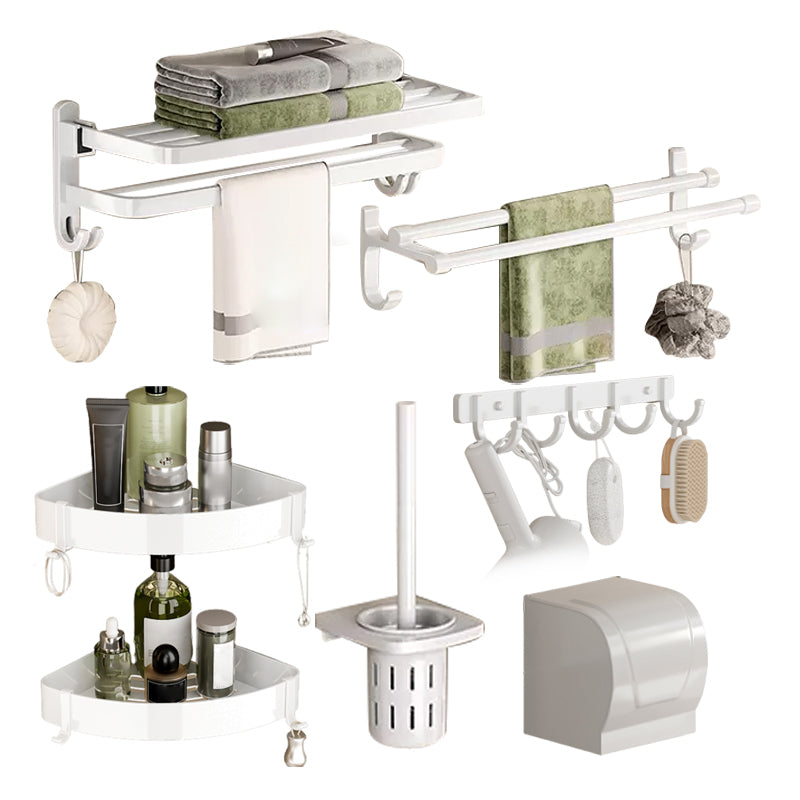 Contemporary Bathroom Hardware Set in White with Bath Shelf/Towel Bar/Paper Holder 7-Piece Set Clearhalo 'Bathroom Hardware Sets' 'Bathroom Hardware' 'Bathroom Remodel & Bathroom Fixtures' 'bathroom_hardware_sets' 'Home Improvement' 'home_improvement' 'home_improvement_bathroom_hardware_sets' 6718081