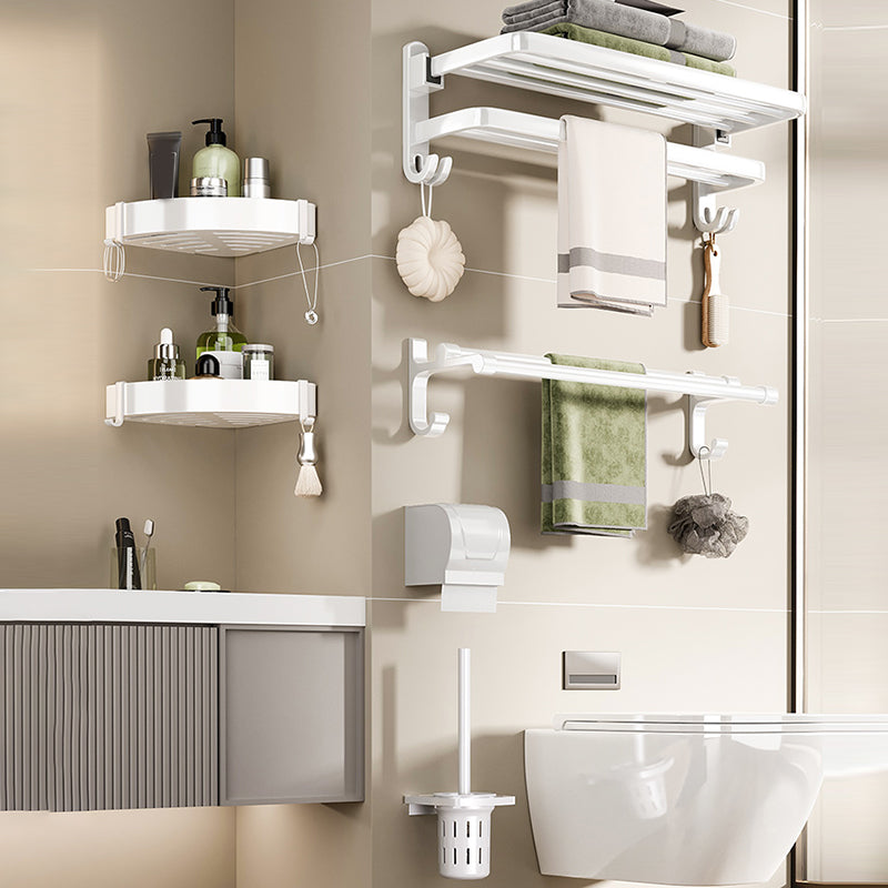 Contemporary Bathroom Hardware Set in White with Bath Shelf/Towel Bar/Paper Holder Clearhalo 'Bathroom Hardware Sets' 'Bathroom Hardware' 'Bathroom Remodel & Bathroom Fixtures' 'bathroom_hardware_sets' 'Home Improvement' 'home_improvement' 'home_improvement_bathroom_hardware_sets' 6718086