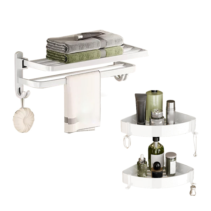 Contemporary Bathroom Hardware Set in White with Bath Shelf/Towel Bar/Paper Holder Towel Rack with Triangle Bath Shelf Clearhalo 'Bathroom Hardware Sets' 'Bathroom Hardware' 'Bathroom Remodel & Bathroom Fixtures' 'bathroom_hardware_sets' 'Home Improvement' 'home_improvement' 'home_improvement_bathroom_hardware_sets' 6718087