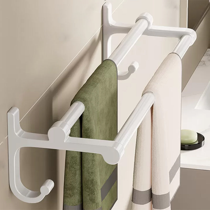 Contemporary Bathroom Hardware Set in White with Bath Shelf/Towel Bar/Paper Holder Double Bars Towel Bar Clearhalo 'Bathroom Hardware Sets' 'Bathroom Hardware' 'Bathroom Remodel & Bathroom Fixtures' 'bathroom_hardware_sets' 'Home Improvement' 'home_improvement' 'home_improvement_bathroom_hardware_sets' 6718089