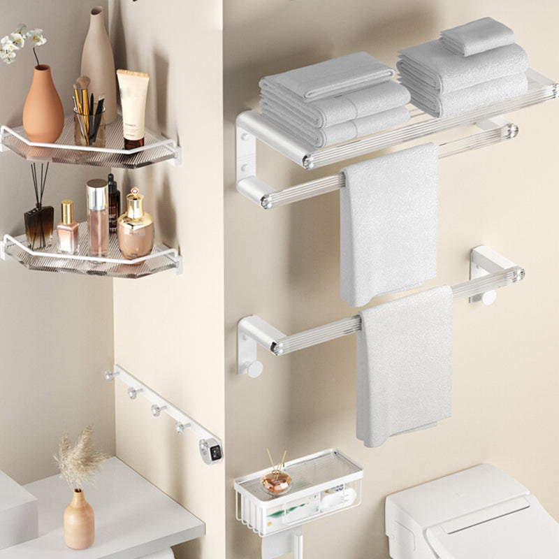 White Metal & Acrylic Bathroom Accessory as Individual or as a Set with Bath Shelf Clearhalo 'Bathroom Hardware Sets' 'Bathroom Hardware' 'Bathroom Remodel & Bathroom Fixtures' 'bathroom_hardware_sets' 'Home Improvement' 'home_improvement' 'home_improvement_bathroom_hardware_sets' 6718191