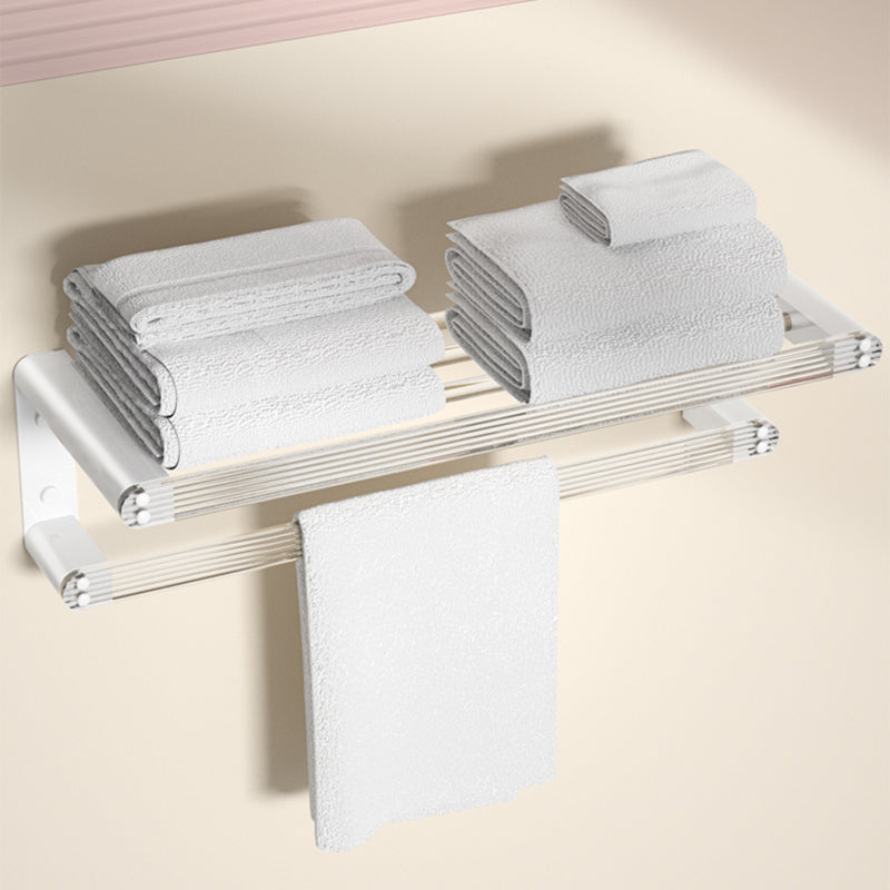 White Metal & Acrylic Bathroom Accessory as Individual or as a Set with Bath Shelf Towel Rack (23"L) Clearhalo 'Bathroom Hardware Sets' 'Bathroom Hardware' 'Bathroom Remodel & Bathroom Fixtures' 'bathroom_hardware_sets' 'Home Improvement' 'home_improvement' 'home_improvement_bathroom_hardware_sets' 6718205