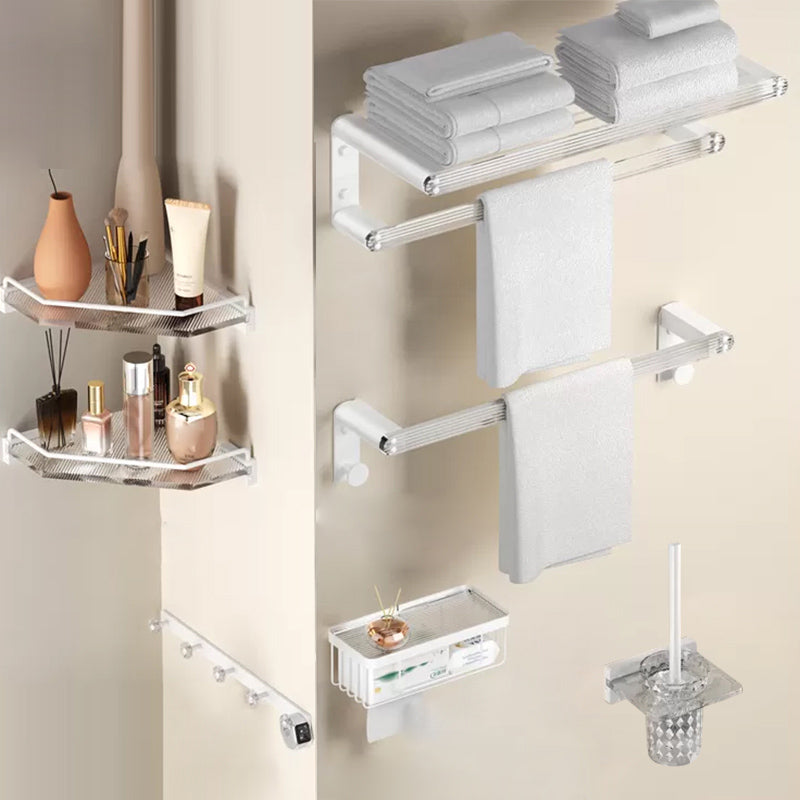 White Metal & Acrylic Bathroom Accessory as Individual or as a Set with Bath Shelf 7-Piece Set Clearhalo 'Bathroom Hardware Sets' 'Bathroom Hardware' 'Bathroom Remodel & Bathroom Fixtures' 'bathroom_hardware_sets' 'Home Improvement' 'home_improvement' 'home_improvement_bathroom_hardware_sets' 6718213
