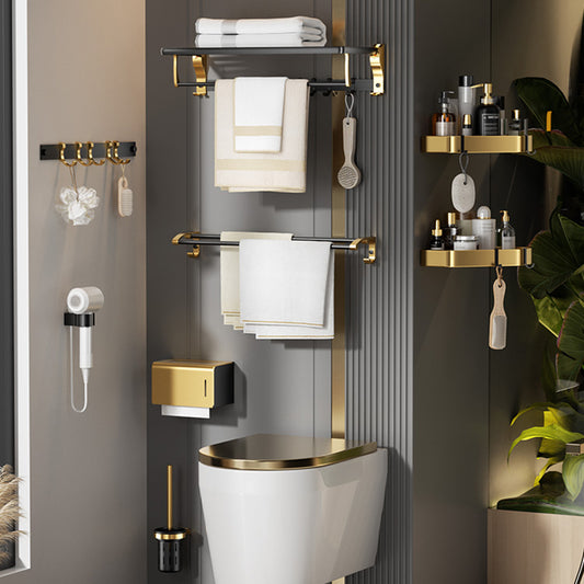 Contemporary Stainless Bathroom Accessory As Individual Or As a Set in Black and Gold Clearhalo 'Bathroom Hardware Sets' 'Bathroom Hardware' 'Bathroom Remodel & Bathroom Fixtures' 'bathroom_hardware_sets' 'Home Improvement' 'home_improvement' 'home_improvement_bathroom_hardware_sets' 6718491