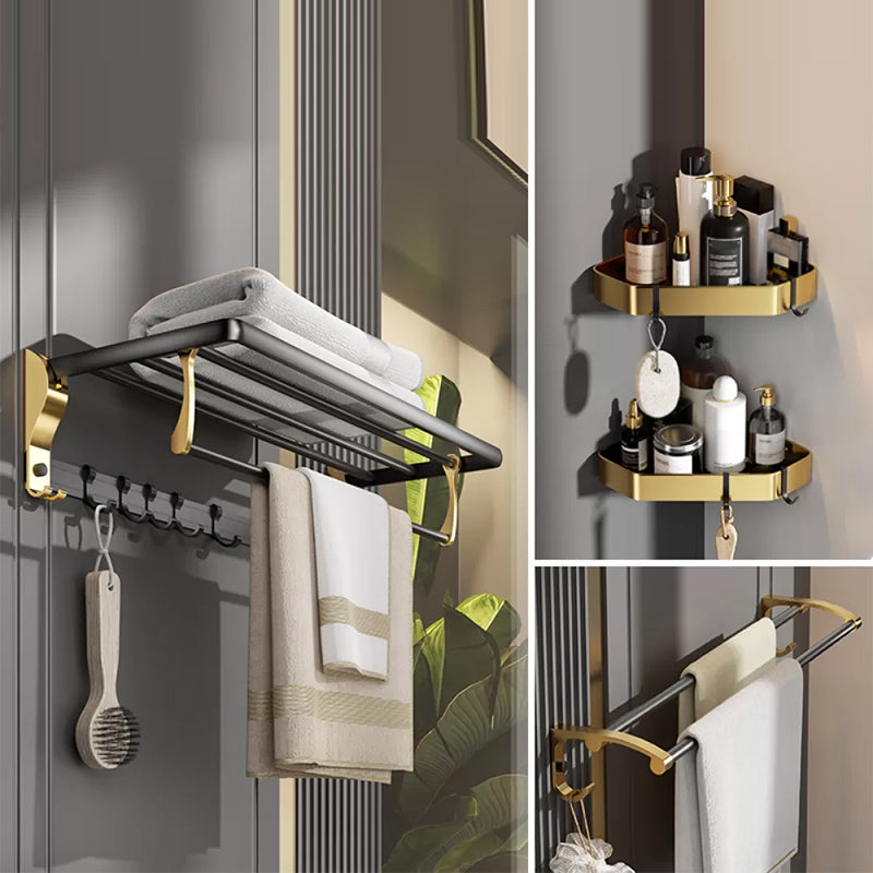 Contemporary Stainless Bathroom Accessory As Individual Or As a Set in Black and Gold 4-Piece Set (Towel Bar) Clearhalo 'Bathroom Hardware Sets' 'Bathroom Hardware' 'Bathroom Remodel & Bathroom Fixtures' 'bathroom_hardware_sets' 'Home Improvement' 'home_improvement' 'home_improvement_bathroom_hardware_sets' 6718495