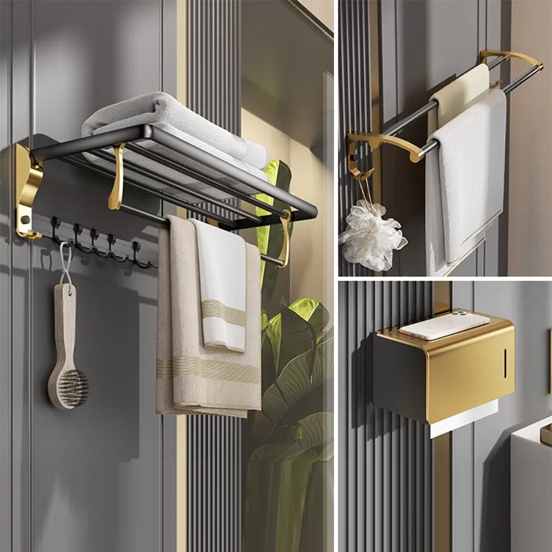 Contemporary Stainless Bathroom Accessory As Individual Or As a Set in Black and Gold Towel Rack with Towel Bar and Toilet Paper Holder Clearhalo 'Bathroom Hardware Sets' 'Bathroom Hardware' 'Bathroom Remodel & Bathroom Fixtures' 'bathroom_hardware_sets' 'Home Improvement' 'home_improvement' 'home_improvement_bathroom_hardware_sets' 6718500