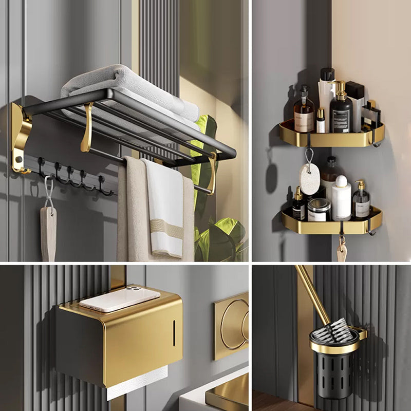 Contemporary Stainless Bathroom Accessory As Individual Or As a Set in Black and Gold 5-Piece Set (Toilet Brush) Clearhalo 'Bathroom Hardware Sets' 'Bathroom Hardware' 'Bathroom Remodel & Bathroom Fixtures' 'bathroom_hardware_sets' 'Home Improvement' 'home_improvement' 'home_improvement_bathroom_hardware_sets' 6718502