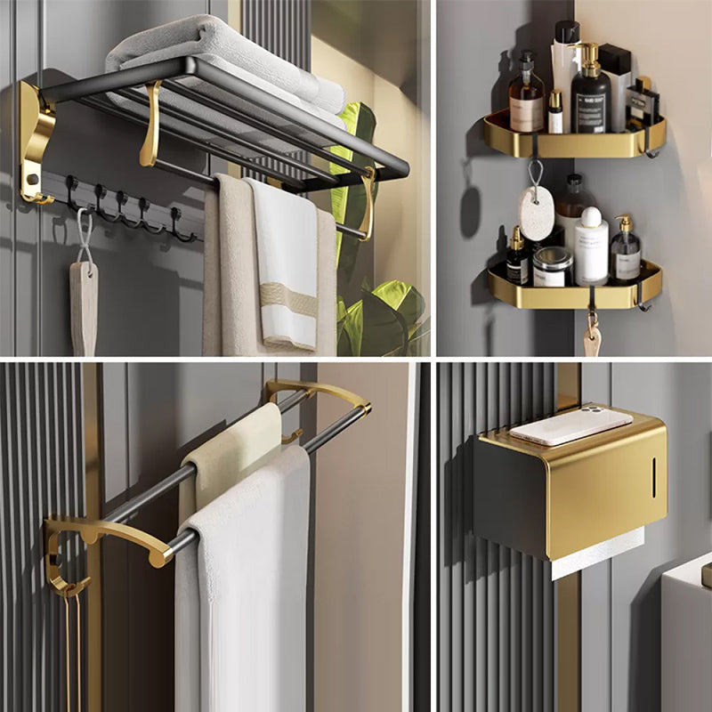 Contemporary Stainless Bathroom Accessory As Individual Or As a Set in Black and Gold 5-Piece Set (Toilet Paper Holder) Clearhalo 'Bathroom Hardware Sets' 'Bathroom Hardware' 'Bathroom Remodel & Bathroom Fixtures' 'bathroom_hardware_sets' 'Home Improvement' 'home_improvement' 'home_improvement_bathroom_hardware_sets' 6718503