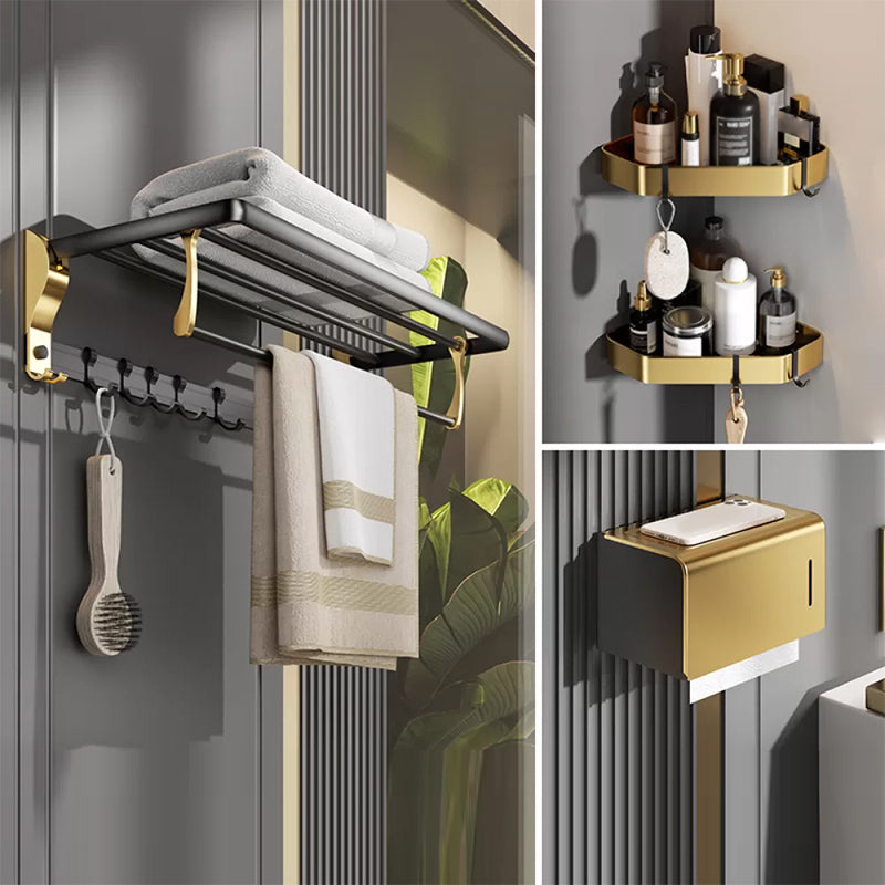 Contemporary Stainless Bathroom Accessory As Individual Or As a Set in Black and Gold 4-Piece Set (Toilet Paper Holder) Clearhalo 'Bathroom Hardware Sets' 'Bathroom Hardware' 'Bathroom Remodel & Bathroom Fixtures' 'bathroom_hardware_sets' 'Home Improvement' 'home_improvement' 'home_improvement_bathroom_hardware_sets' 6718505