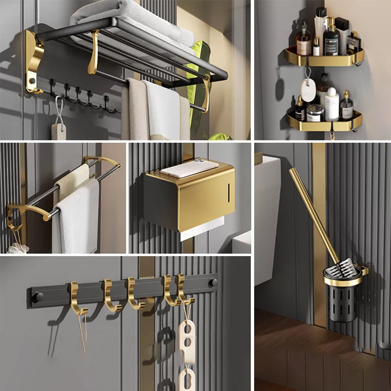 Contemporary Stainless Bathroom Accessory As Individual Or As a Set in Black and Gold 7-Piece Set Clearhalo 'Bathroom Hardware Sets' 'Bathroom Hardware' 'Bathroom Remodel & Bathroom Fixtures' 'bathroom_hardware_sets' 'Home Improvement' 'home_improvement' 'home_improvement_bathroom_hardware_sets' 6718507