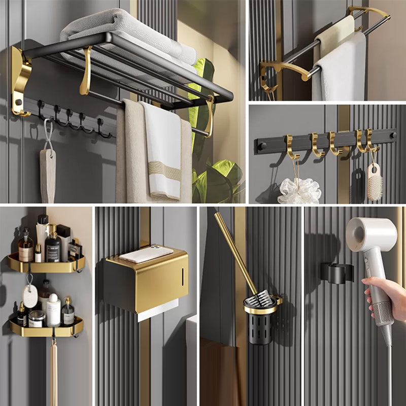 Contemporary Stainless Bathroom Accessory As Individual Or As a Set in Black and Gold 8-Piece Set Clearhalo 'Bathroom Hardware Sets' 'Bathroom Hardware' 'Bathroom Remodel & Bathroom Fixtures' 'bathroom_hardware_sets' 'Home Improvement' 'home_improvement' 'home_improvement_bathroom_hardware_sets' 6718509