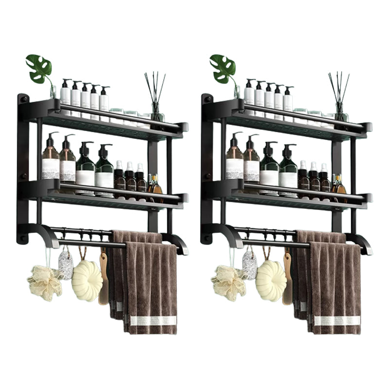 Modern Black Bathroom Accessory Stainless Steel Hardware Set Bath Shelf 28"L x 6"W x 16"H 2 Piece Set Bath Shelf Clearhalo 'Bathroom Hardware Sets' 'Bathroom Hardware' 'Bathroom Remodel & Bathroom Fixtures' 'bathroom_hardware_sets' 'Home Improvement' 'home_improvement' 'home_improvement_bathroom_hardware_sets' 6718553