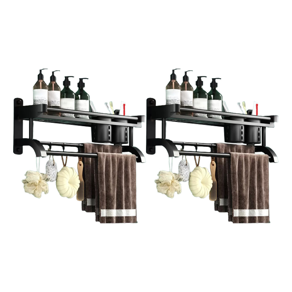 Modern Black Bathroom Accessory Stainless Steel Hardware Set Bath Shelf 28"L x 6"W x 7"H 2 Piece Set Double Cups Bath Shelf Clearhalo 'Bathroom Hardware Sets' 'Bathroom Hardware' 'Bathroom Remodel & Bathroom Fixtures' 'bathroom_hardware_sets' 'Home Improvement' 'home_improvement' 'home_improvement_bathroom_hardware_sets' 6718575